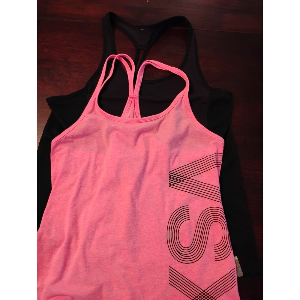 VSX Sport Pink Logo Tank & Under Armour Black Mesh Racerback Tank Bundle Small